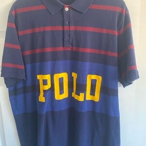 Polo by Ralph Lauren Men's Navy and Red Striped Polo Shirt